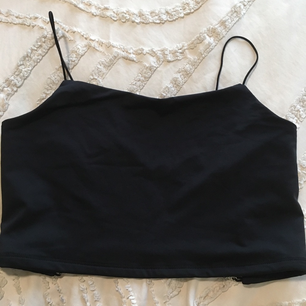 Black Strappy Back Crop Top with Chain Details - Picture 3 of 5